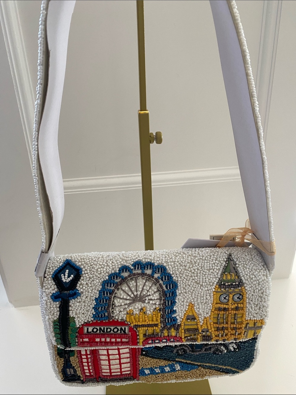 New Beaded London Scene Shoulder Bag in White